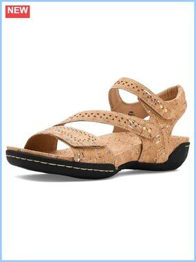 Women's Leather Cork Sandals with Adjustable Velcro Straps and Contoured Insoles